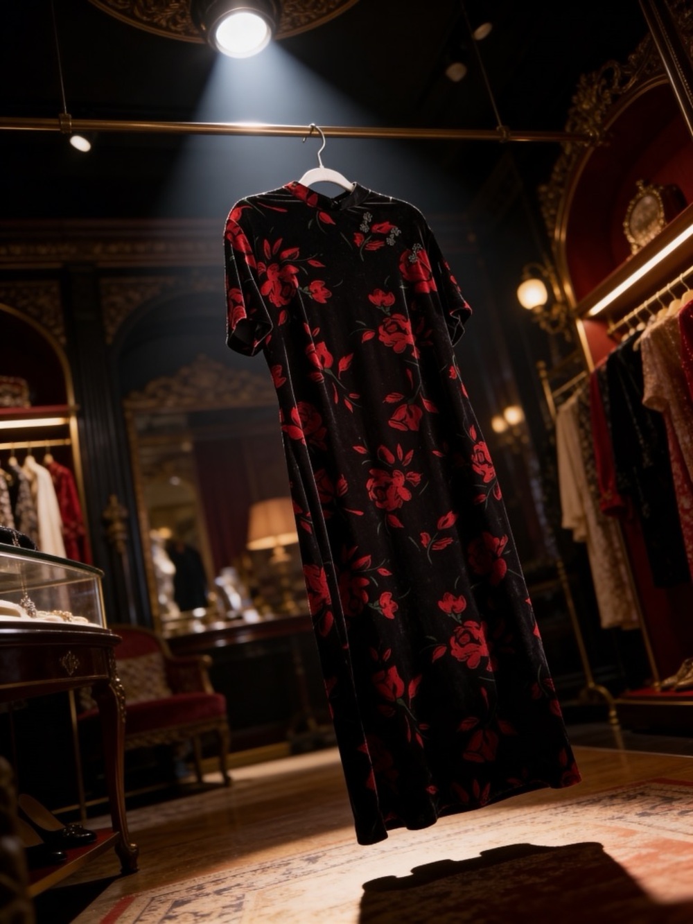 Lord & Taylor Black Maxi Dress with Red Floral Print